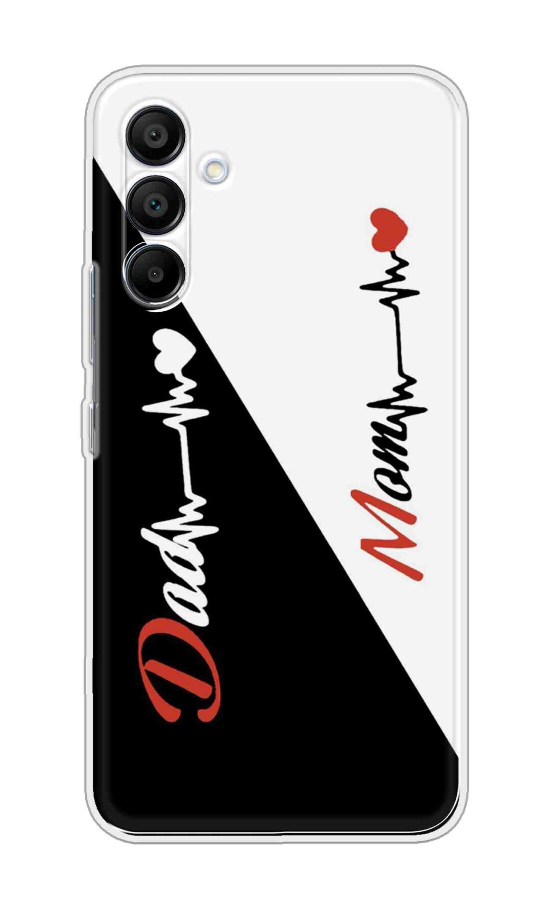 Printed TPU Back Cover For Samsung Galaxy A56 5G - Black and White Mom Dad Love Heart Design D11966