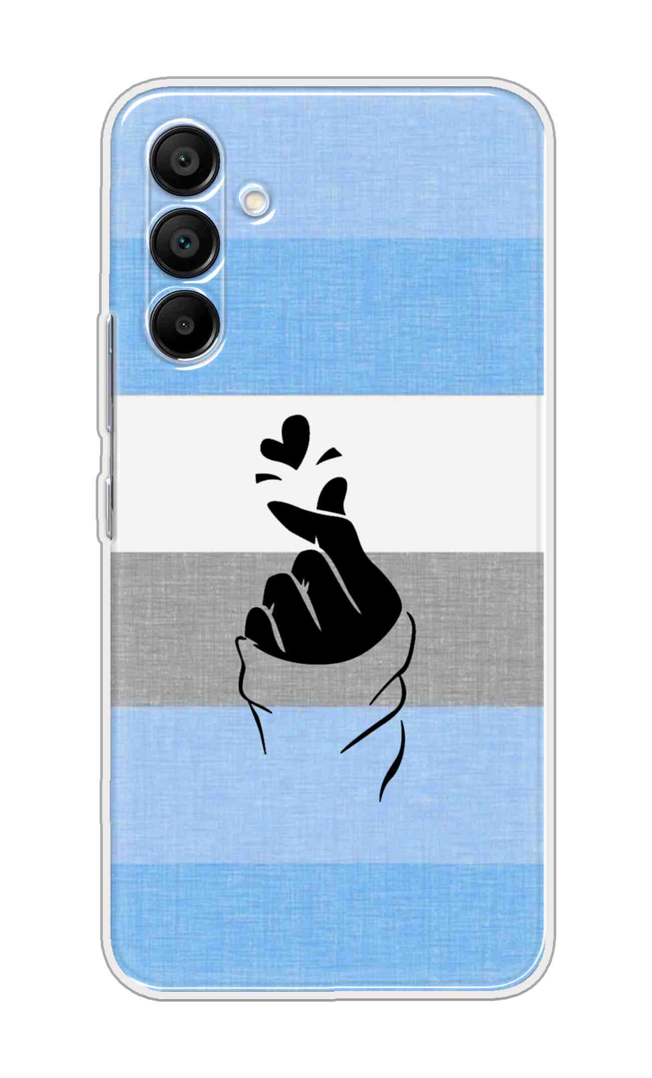 Printed TPU Back Cover For Samsung Galaxy A26 5G - korean Heart on Blue and Grey Stripes D14909