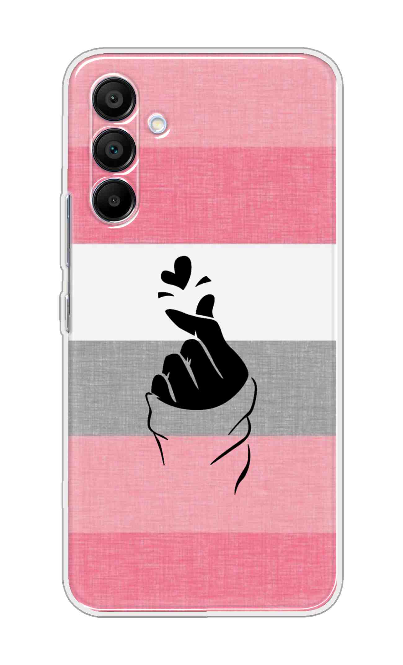 Printed TPU Back Cover For Samsung Galaxy M16 5G - korean Heart on Pink and Grey Stripes D14911