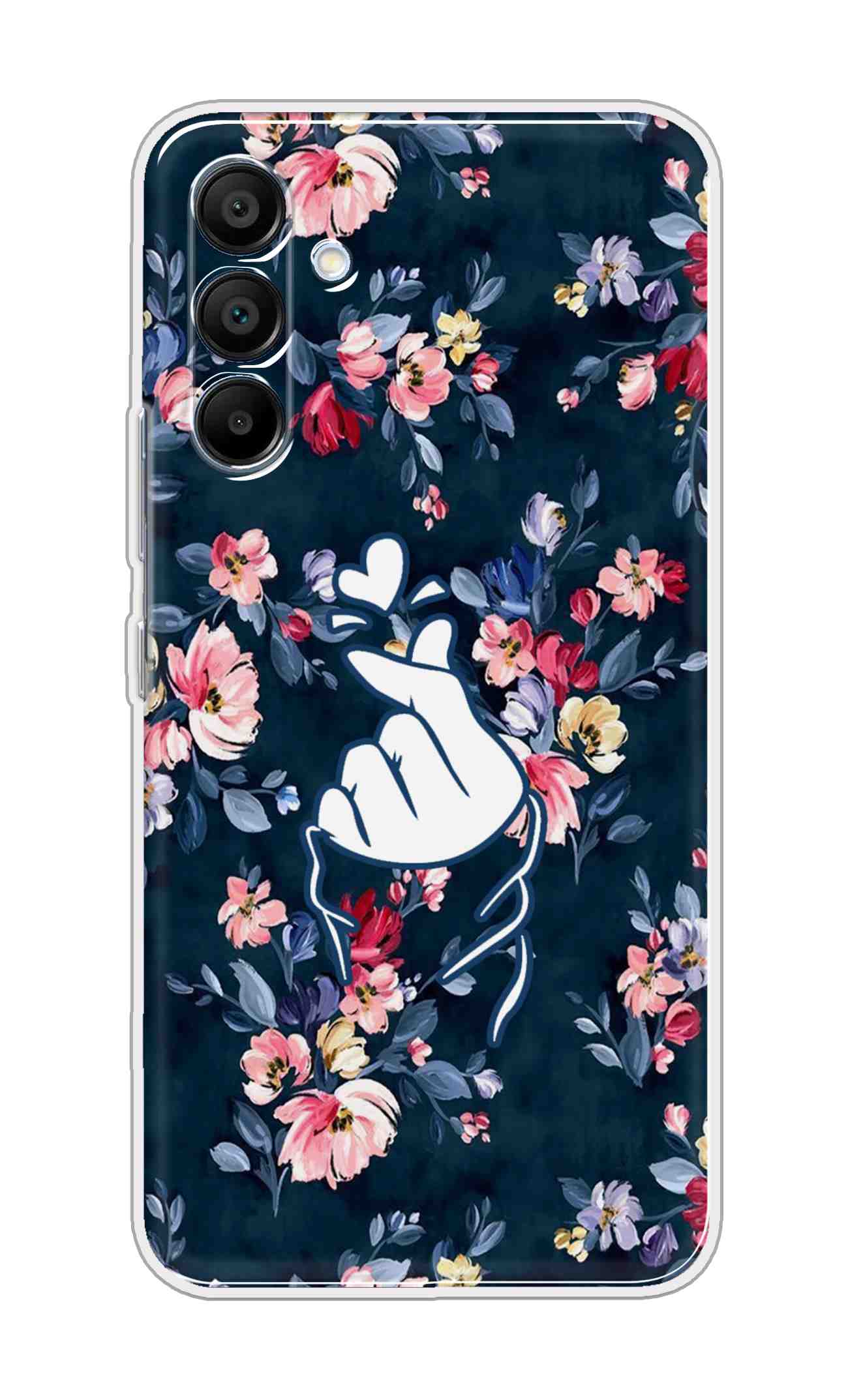 Printed TPU Back Cover For Samsung Galaxy A56 5G - korean Heart on Blue Floral D14915