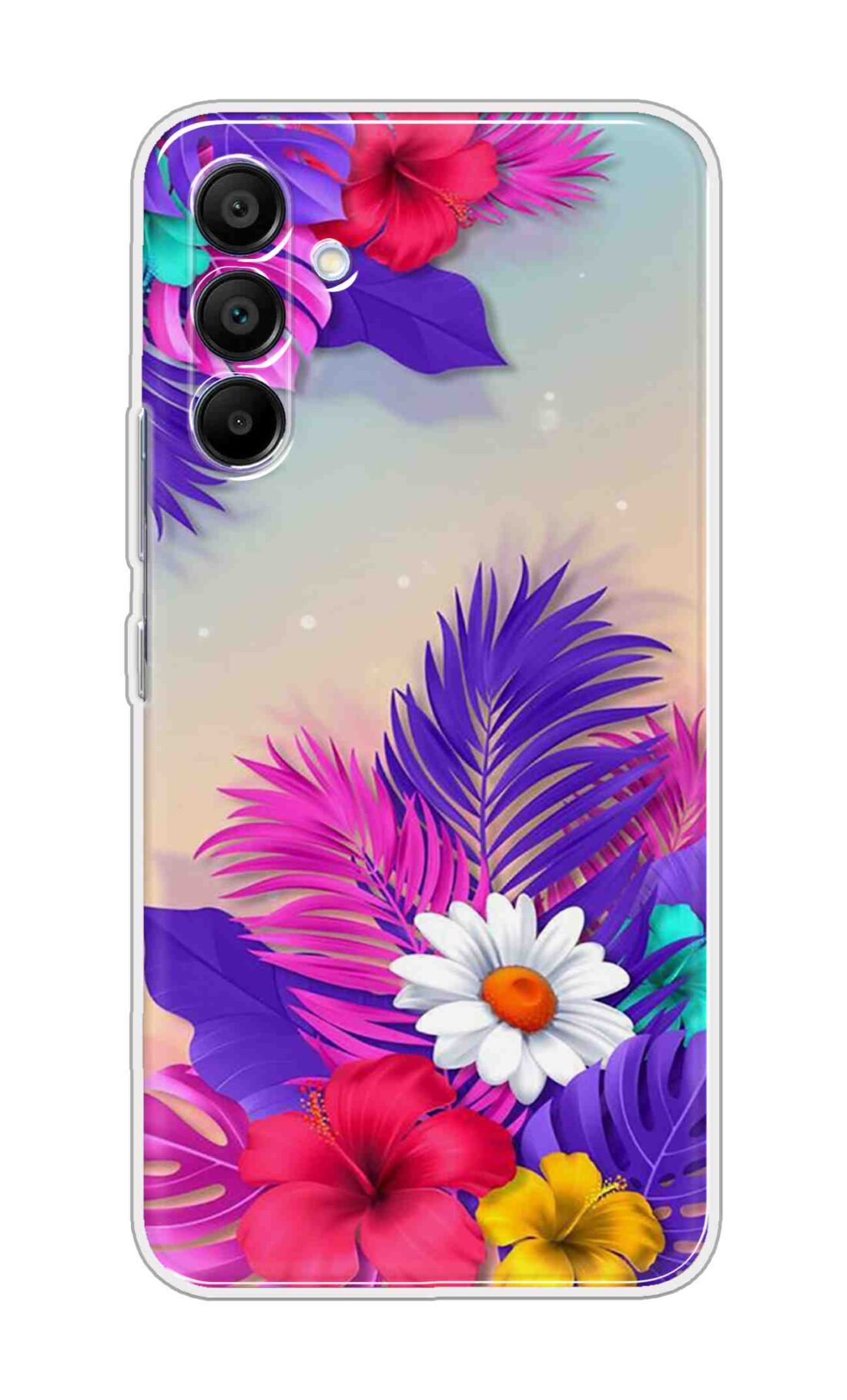 Printed TPU Back Cover For Samsung Galaxy A56 5G - White Flowers and Purple Pink Leafs Design D15034