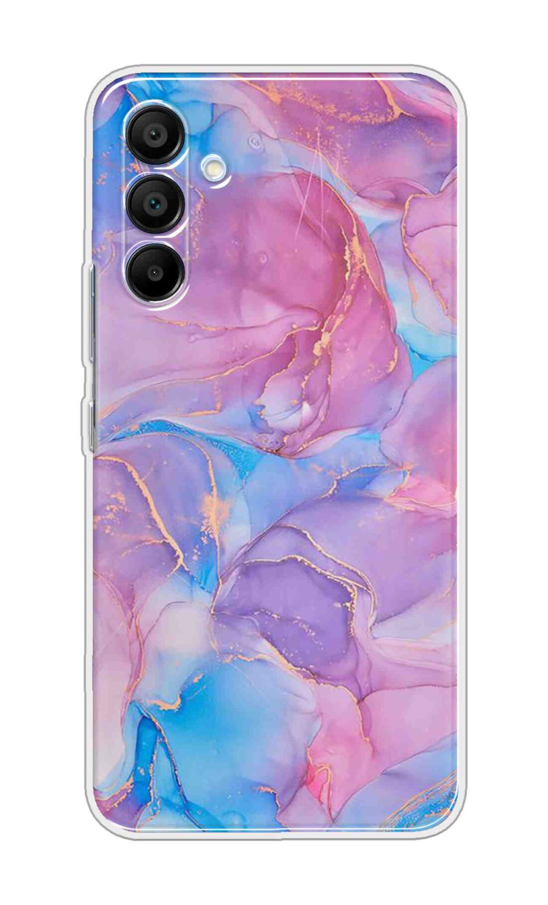 Printed TPU Back Cover For Samsung Galaxy M16 5G - Pink and Blue Golden Wavy Marble D16289