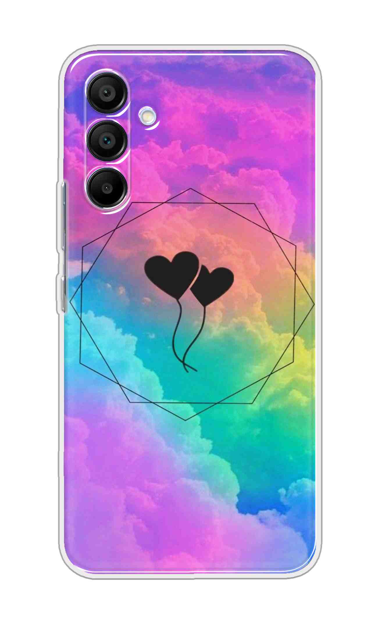 Printed TPU Back Cover For Samsung Galaxy A26 5G - Black Hearts On Colorful Background D16405