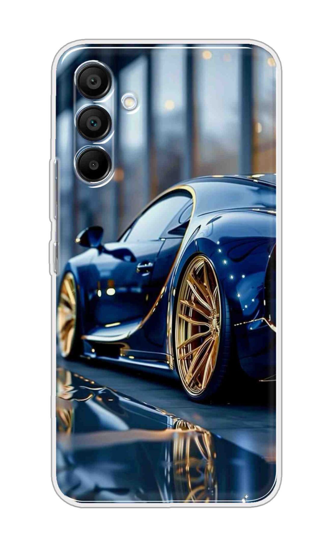 Printed TPU Back Cover For Samsung Galaxy A36 5G - Blue Sports Car Golden Rims Design D16477