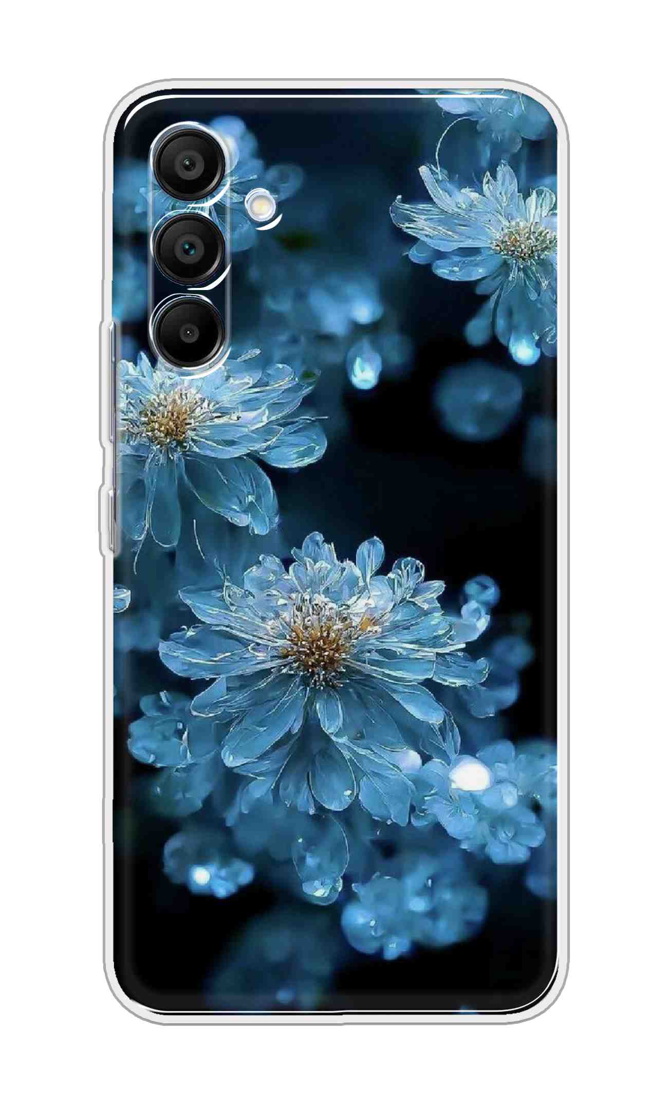 Printed TPU Back Cover For Samsung Galaxy M16 5G - Blue Iced Flowers D16494