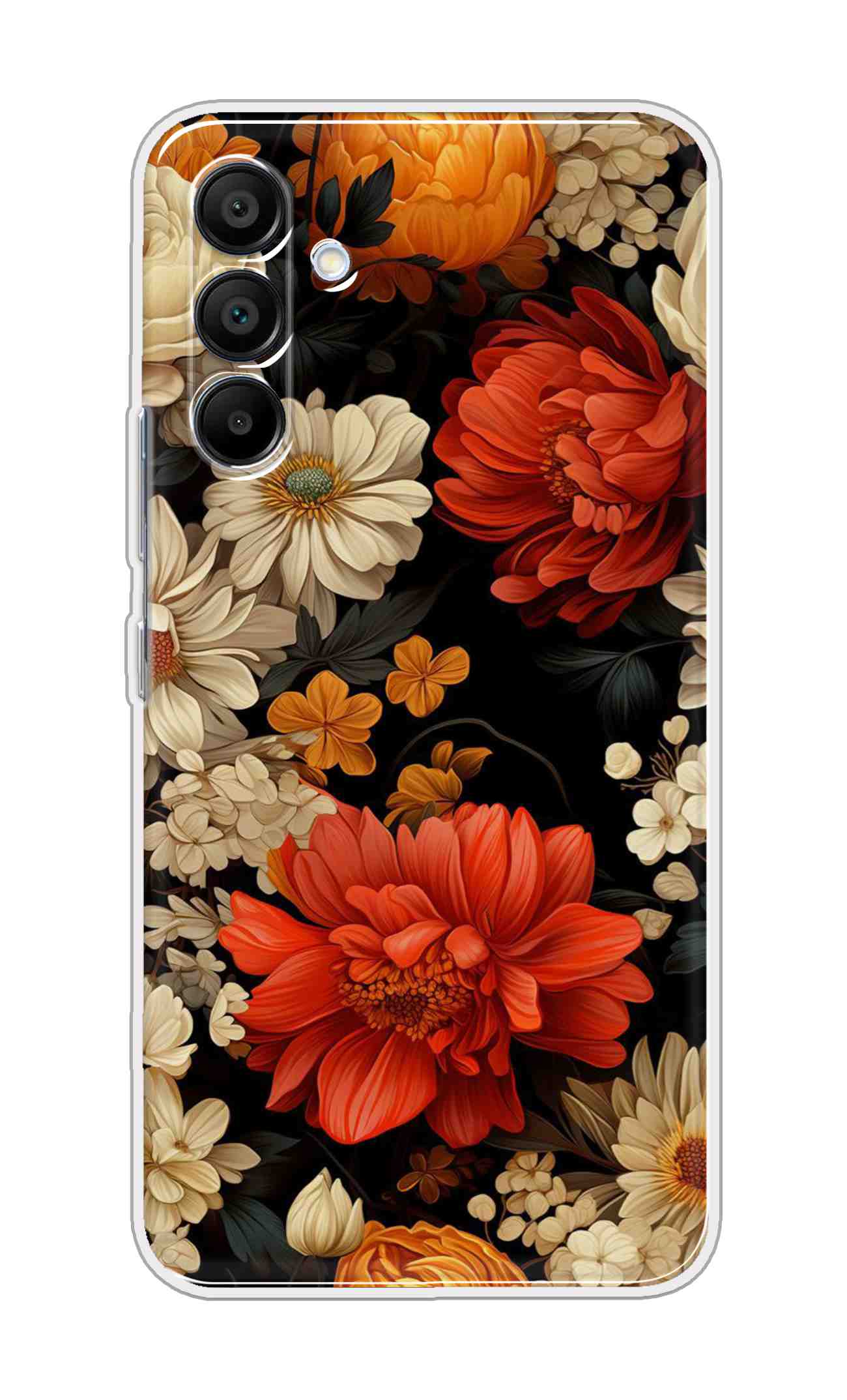 Printed TPU Back Cover For Samsung Galaxy M16 5G - Bright Orange White Floral D16495