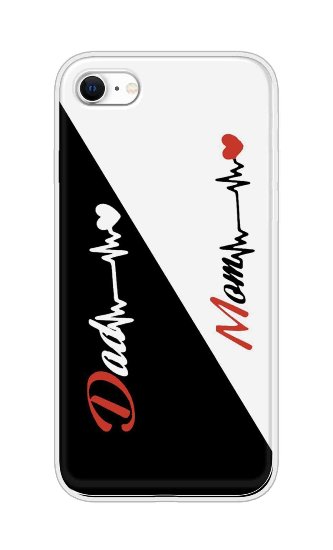 Printed TPU Back Cover For Apple iPhone 16e - Black and White Mom Dad Love Heart Design D11966