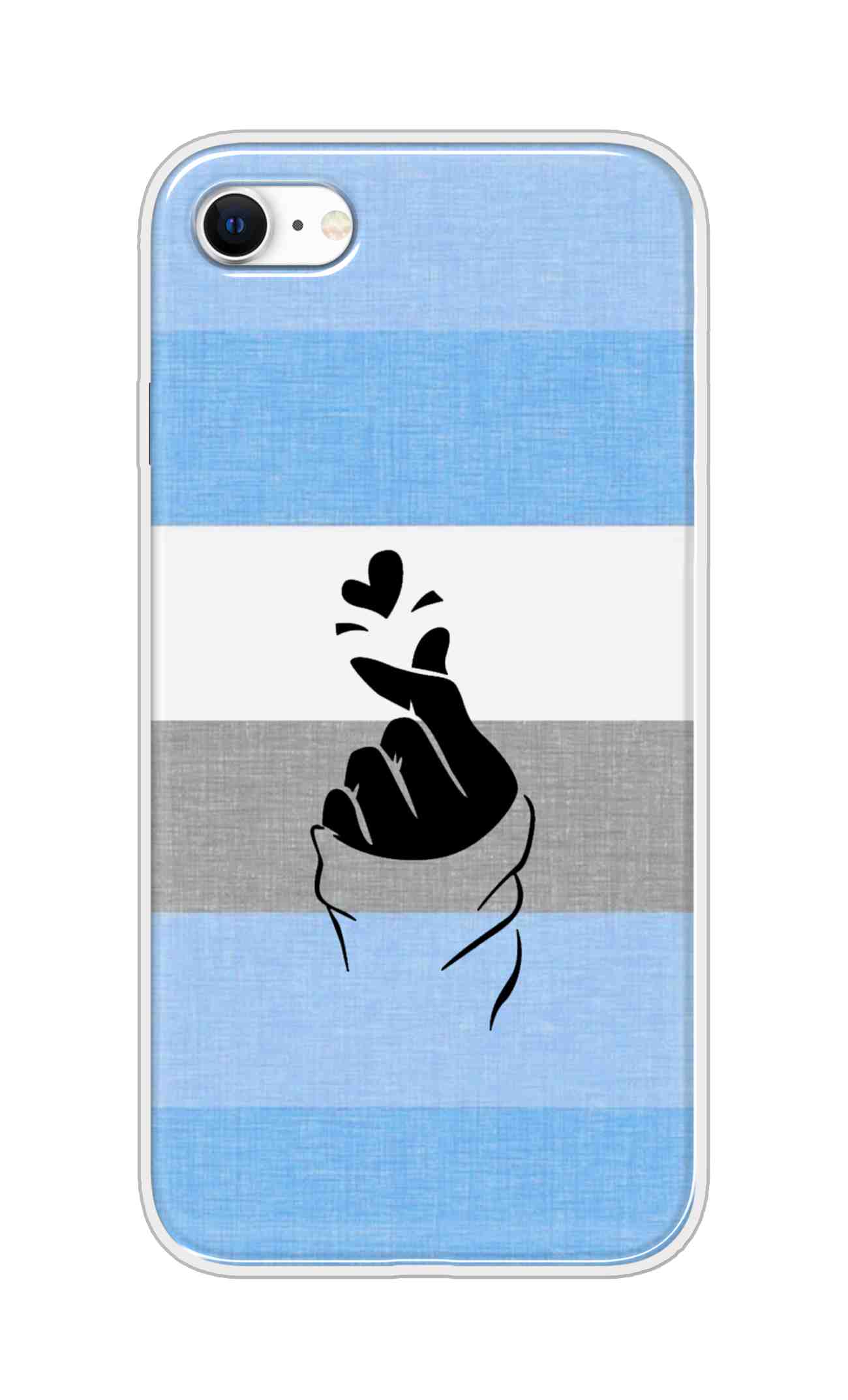 Printed TPU Back Cover For Apple iPhone 16e - korean Heart on Blue and Grey Stripes D14909