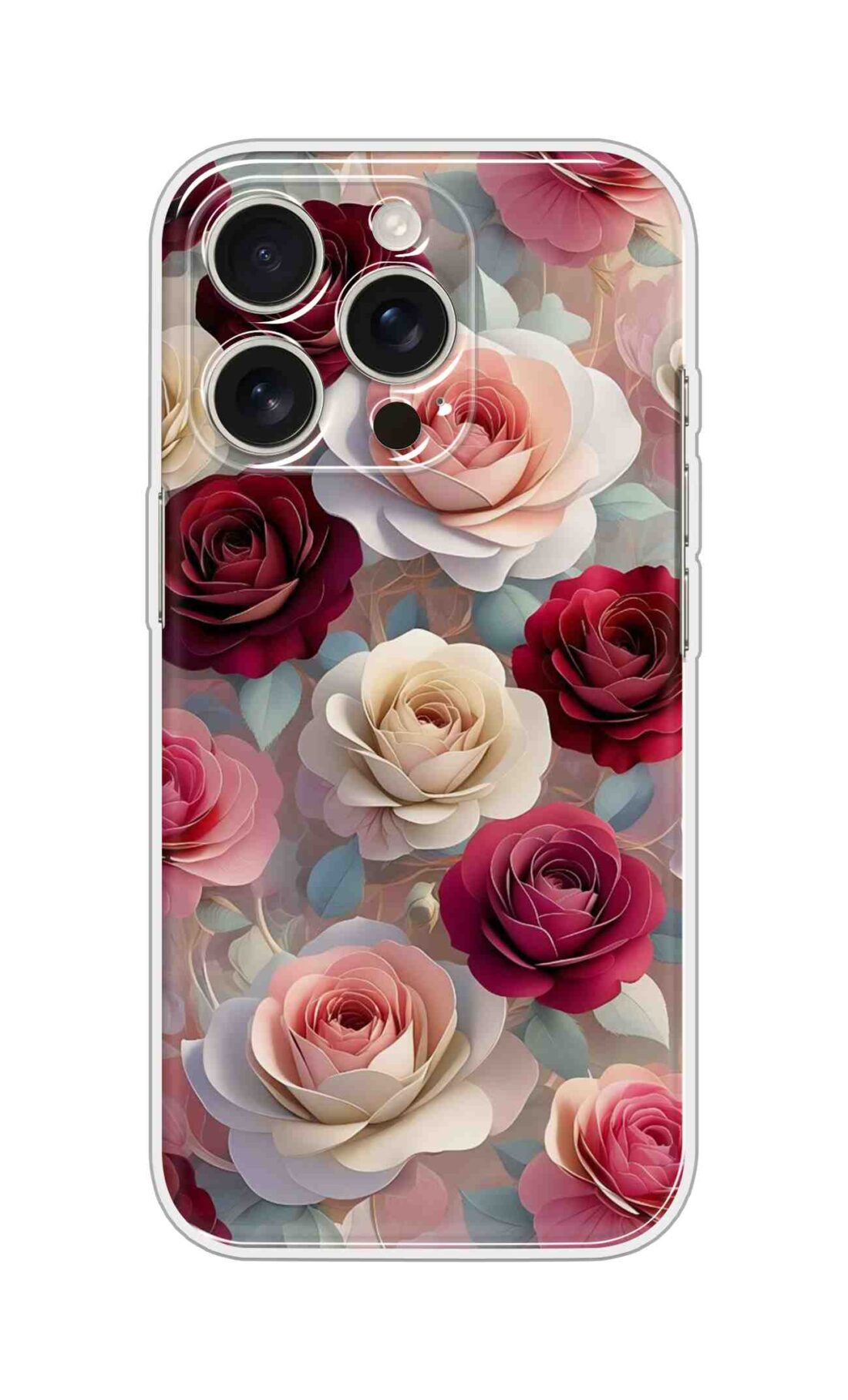 Printed Silicon Cover - Red And White Roes Design D16615