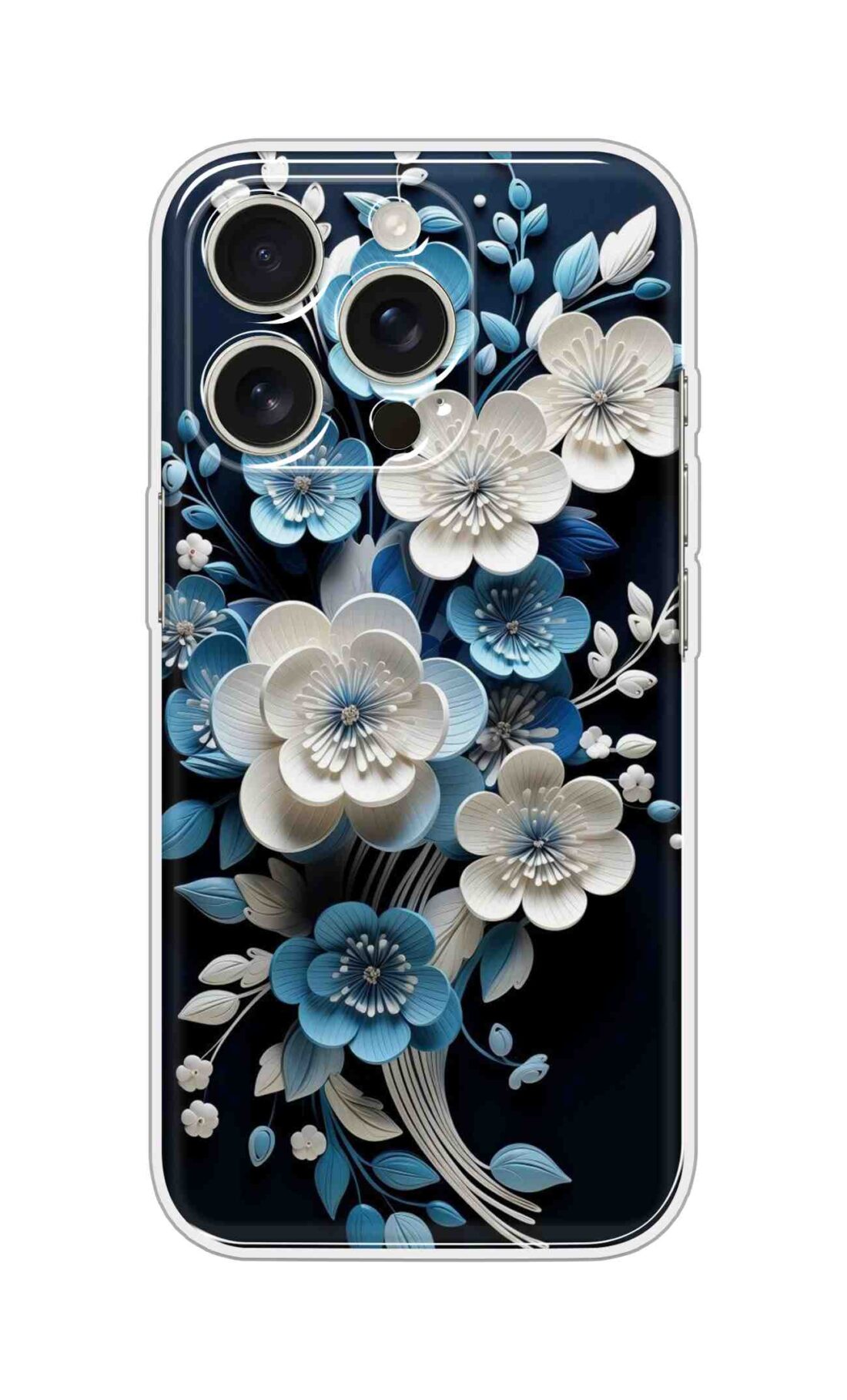Printed Silicon Cover - Blue And White Flowers Design D16633