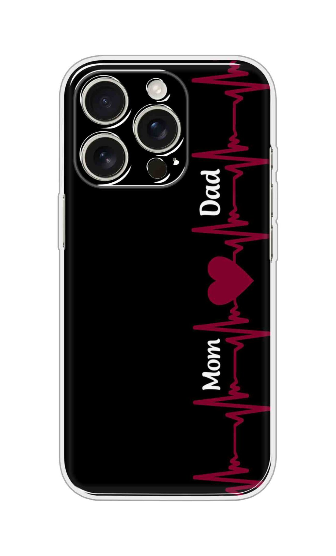 Printed Silicon Cover - Red Heartbeat Mom And Dad On Black Background D12490