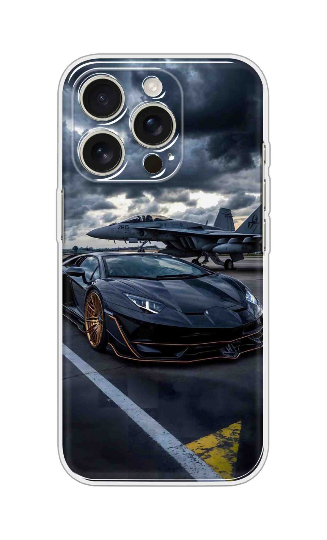 Printed Silicon Cover - Black Car With Aeroplane Design  D16616