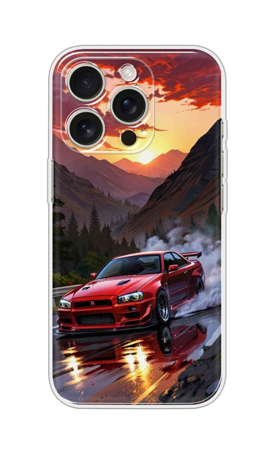 Printed Silicon Cover - Red Car With Smoke Design D16703