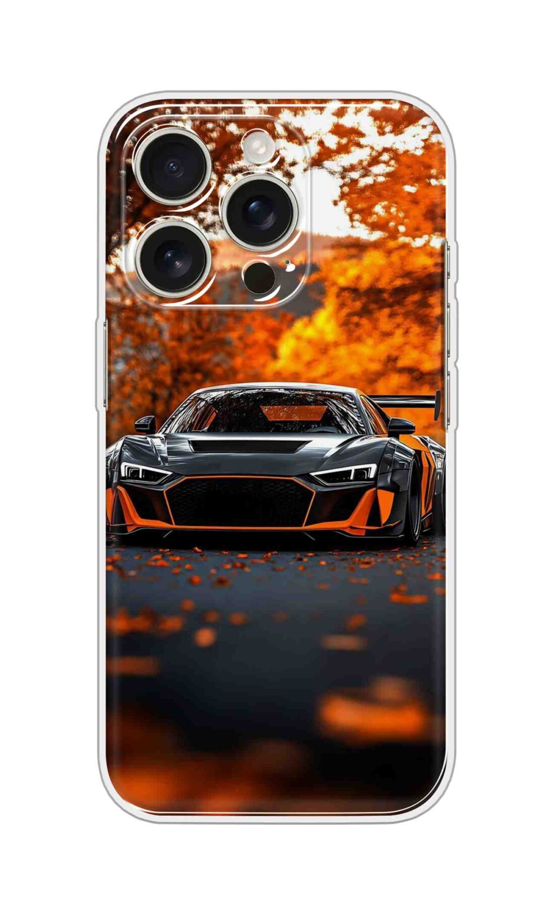 Printed Silicon Cover - Black Car Modified With Orange Design D16720