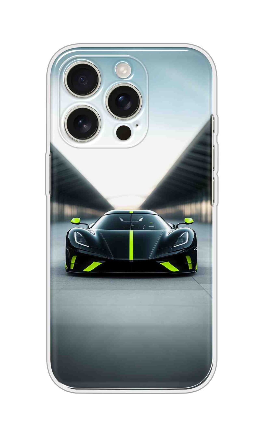 Printed Silicon Cover - Black Car Green Lines Design D16722