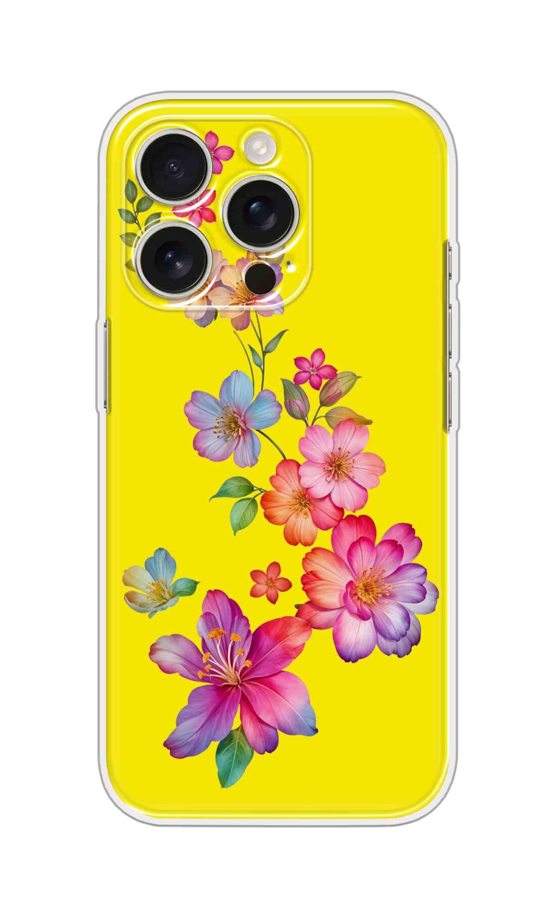 Printed Silicon Cover - Flowers On Yellow Background D16735