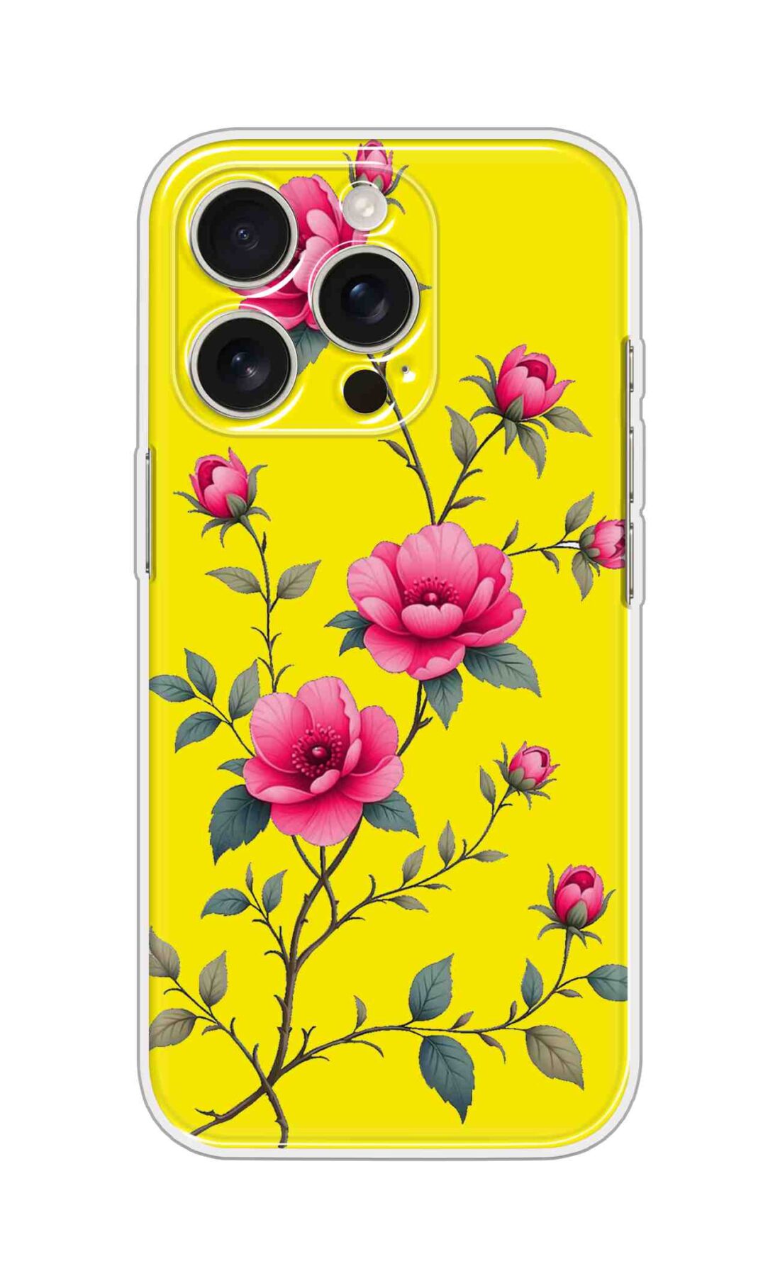 Printed Silicon Cover - Pink Flowers On Yellow Back Ground D16740