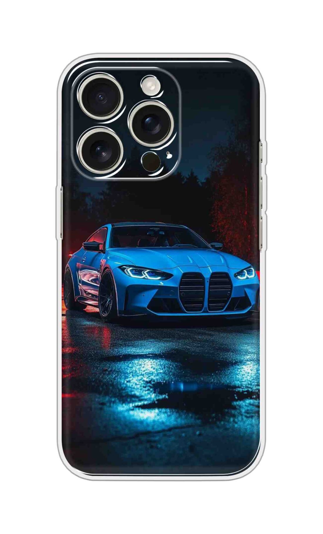 Printed Silicon Cover - Blue Car On Blue Lights Design D16746