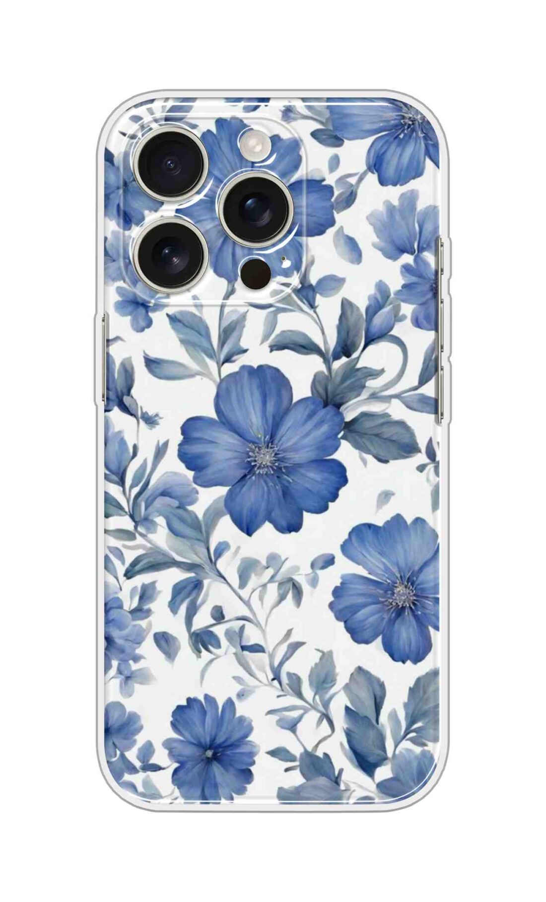 Printed Silicon Cover - Blue Flowers And Bule Leaves Pattern D16757