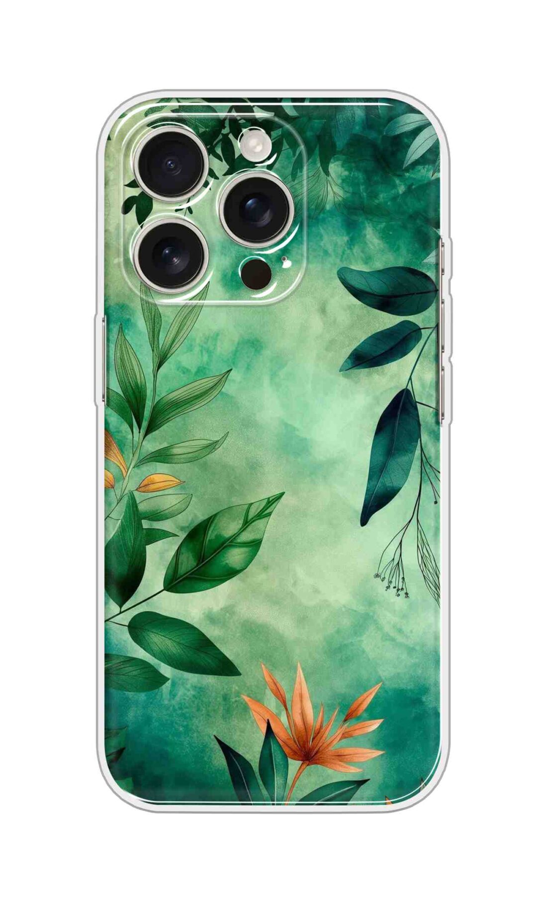 Printed Silicon Cover - Green Leaves  On Green Sky Design D16764