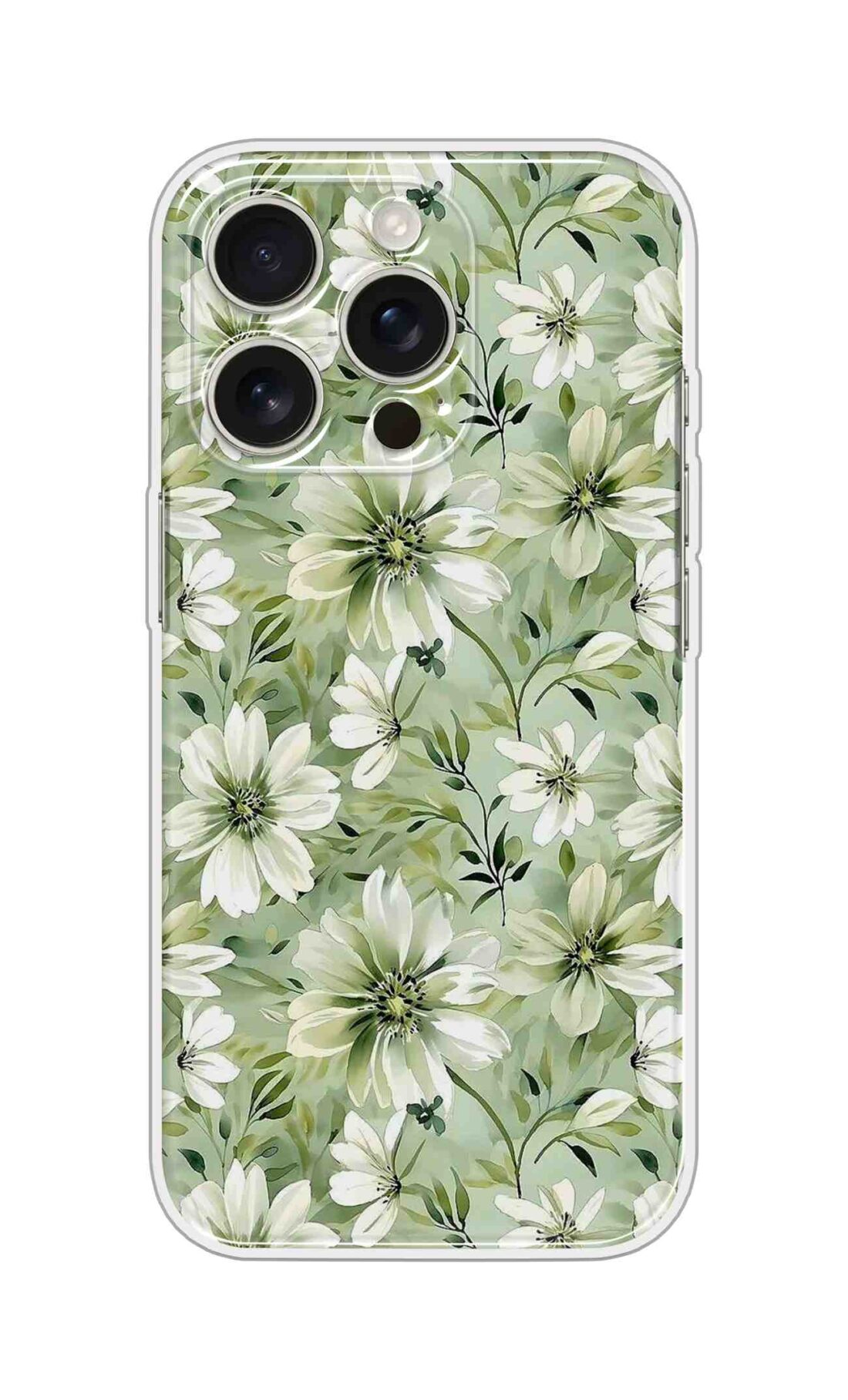 Printed Silicon Cover - Light Green Leaves With Flowers Design D16774