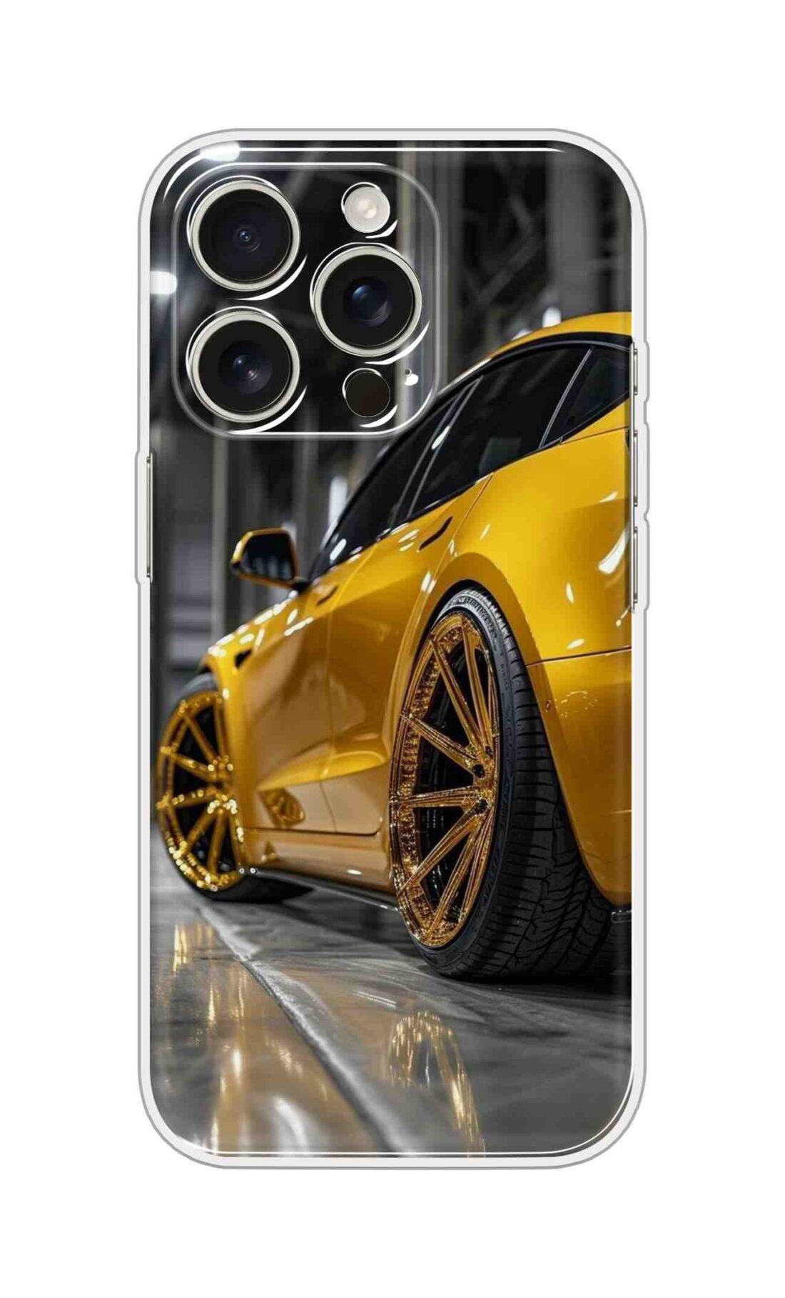 Printed Silicon Cover - Yellow Cars Golden Wheels Design D16778