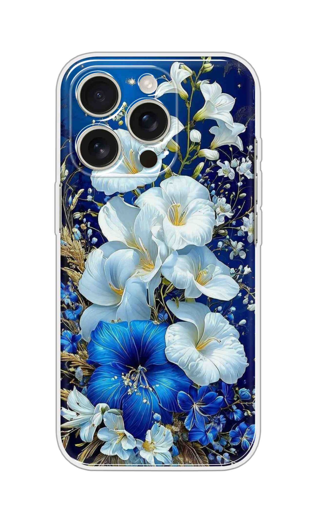 Printed Silicon Cover - White Blue Floral Flowers Design D16789