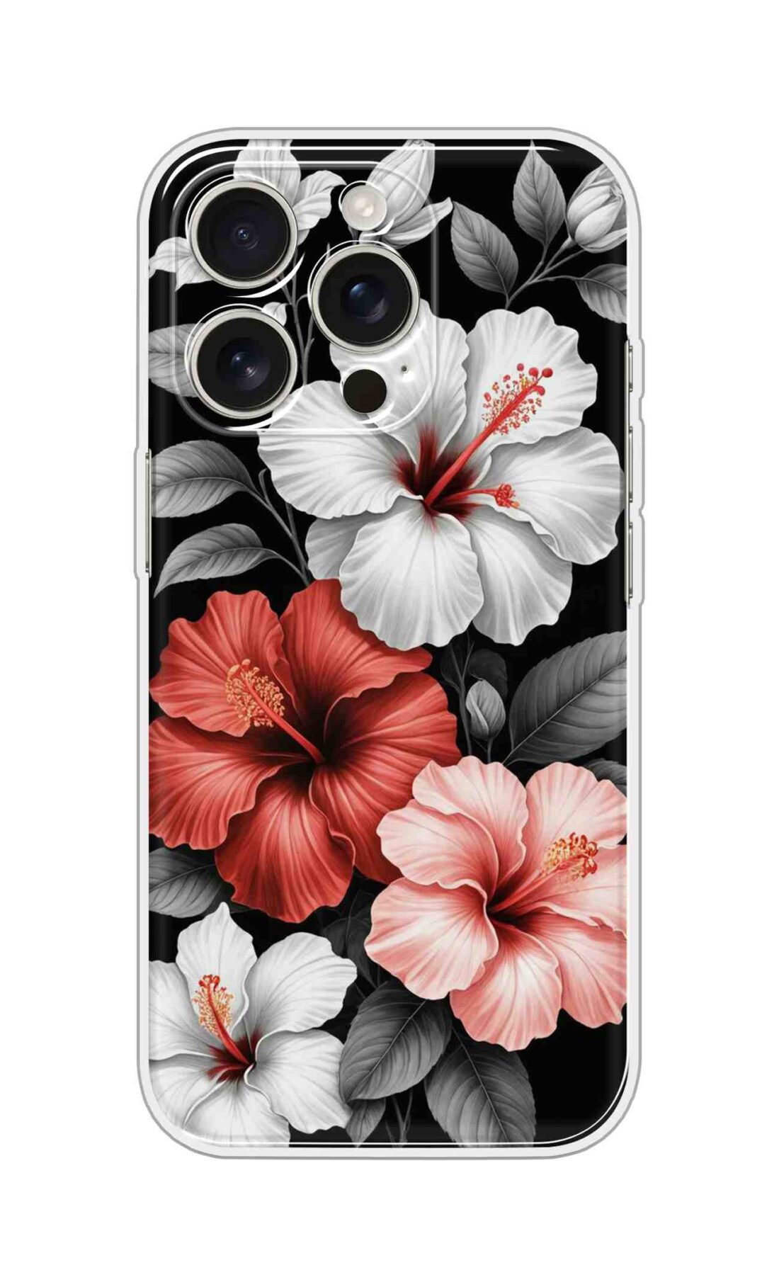 Printed Silicon Cover - Black Leaves And Colourful Floral Fllowers Design D16818